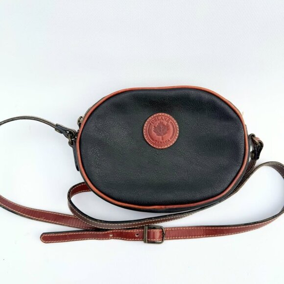 Vintage Delane Canada Leather Crossbody Purse – Black & Brown, 90s Classic - Picture 1 of 9